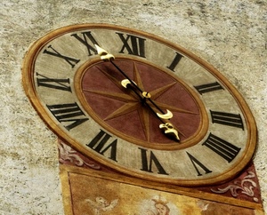 orologio, lancette, numeri, romani, muro, ore, stella, cerchio, ora