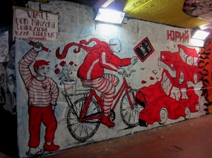 rosso, murales, bicicletta, murale, ciclista, muro