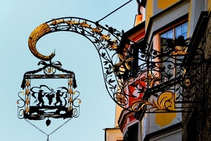 insegna, ferro, oro, cielo, grappolo, finestre, uva, metallo, catena