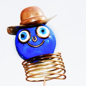 cappello, occhi, molla, spirale, blu, sfera, pupazzo, sorriso
