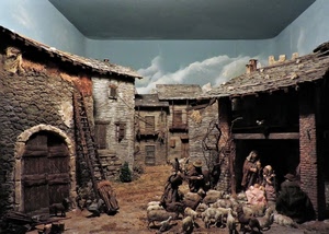 presepe, scala, pecore, natale, pastori, portone, natività, statuine, case, nuvole, finestre, bambino, madonna, statue