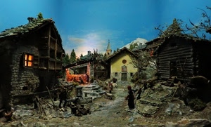 presepe, case, finestra, pecore, cielo, finestre, gregge, luci, campanile