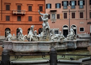 fontana, palazzi, statue, finestre, acqua, sculture, cavalli, piazza, roma, nettuno, zampilli, donne, case, putti, cavallo