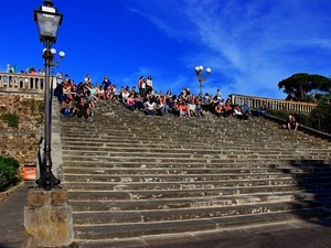 persone, scalinata, gradini, cielo, lampioni, lampione, scala, blu