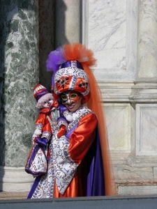 maschera, pupazzo, carnevale, costume, venezia, velo, viola, colori, turbante, cappello, colonna, arancio